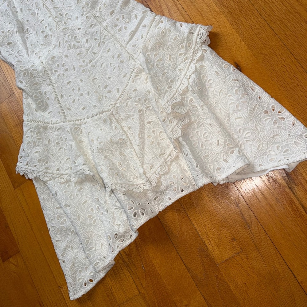 NEW Lenon White Eyelet Lace Tiered Ruffle Sleeveless Dress XS Brunch Bridal - Picture 5 of 11